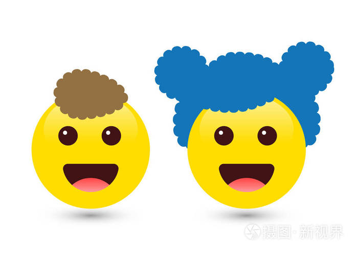 矢量图的白色衬底上的两个黄色的可爱笑脸图释