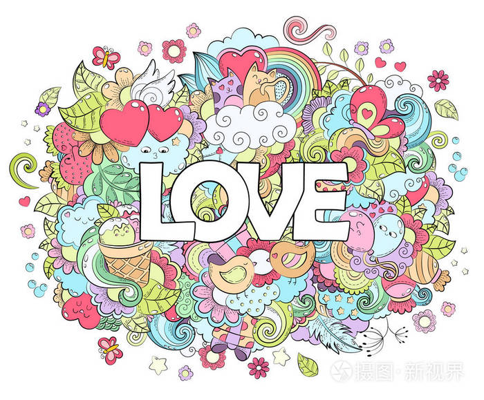 集合的颜色,明亮的浪漫爱情元素.广告, 卡, 旗帜, 网页设计模板