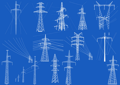 孤立的白色电塔线的汇集图片