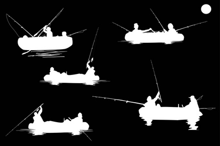 一套五船与渔民在黑色