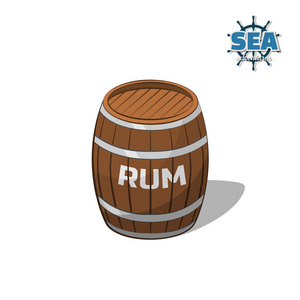 白色背景上的朗姆酒的棕色桶。在卡通风格的孤立的形象