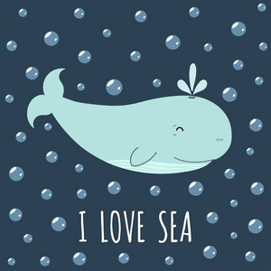 我爱海卡与一个可爱的鲸鱼。可爱的打印