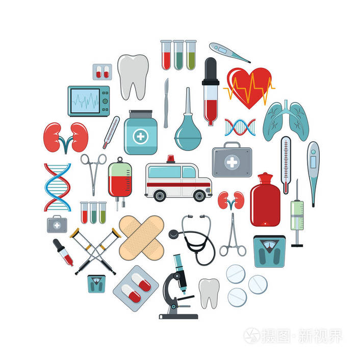 医学矢量插画设计和 web 孤立在白色背景上.标签,标志的医学矢量对象