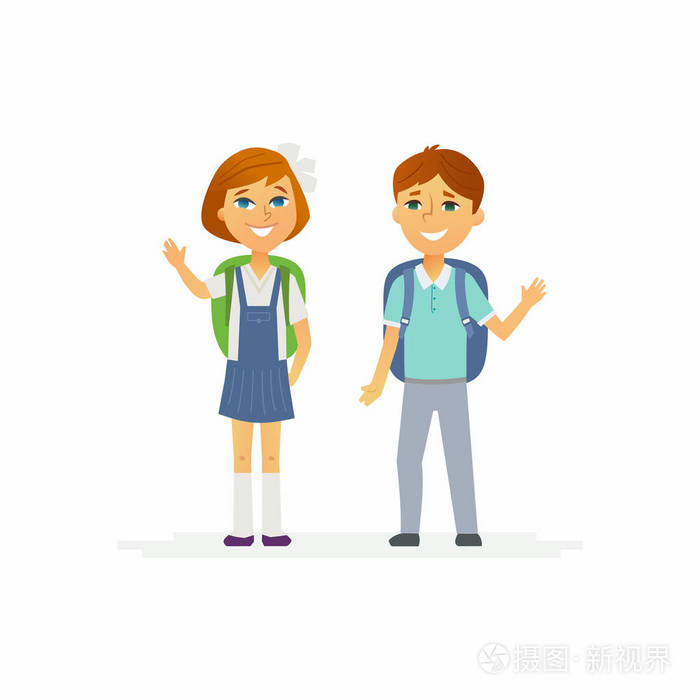 上学的孩子快乐的男孩和女孩的字符