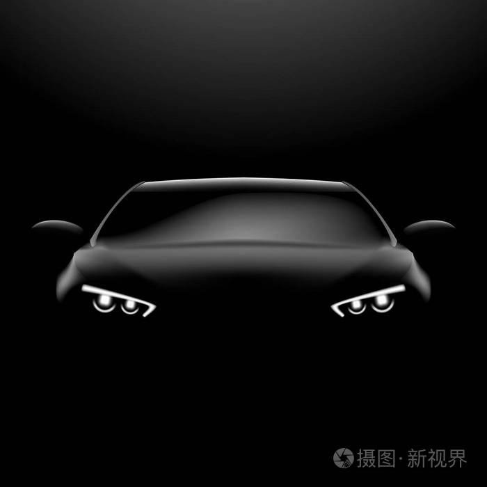 现实的汽车在黑暗中前视图