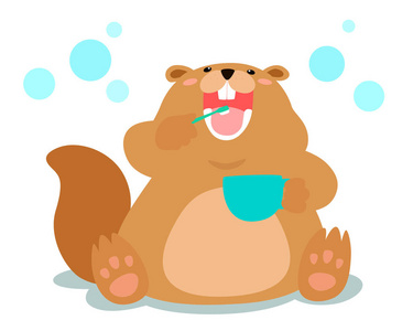 海狸的牙齿快乐的蓬松海狸爱刷牙牙齿卡通矢量照片