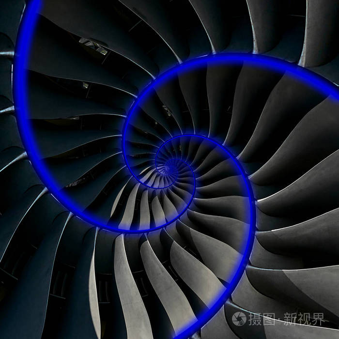 螺旋工业生产金属涡轮背景.汽轮机技术抽象的分形图案