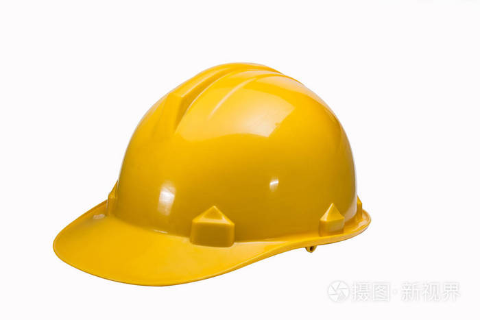 白色背景上黄色安全帽