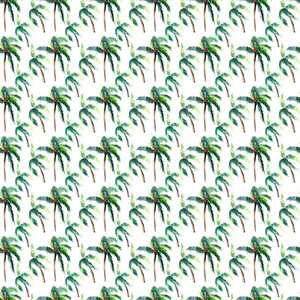 美丽明亮可爱绿色热带可爱奇妙夏威夷花卉草药夏天的图案的棕榈树水彩手素描。完美的问候卡，纺织，壁纸，包装纸