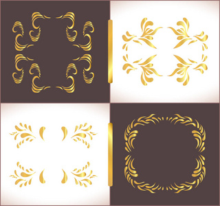 金色的复古框架滚动的装饰品。抽象的金框