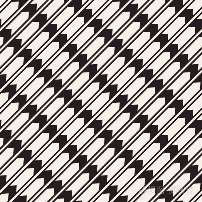 矢量无缝的之字形线条图案.抽象的几何背景.重复黑白格子背景