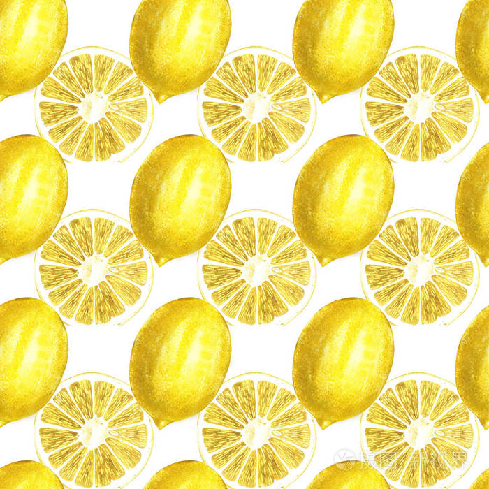 柠檬水彩的无缝模式.美丽的手工绘制纹理.