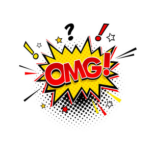 幽默的演讲,泡沫与表达式文本 omg !和星星.