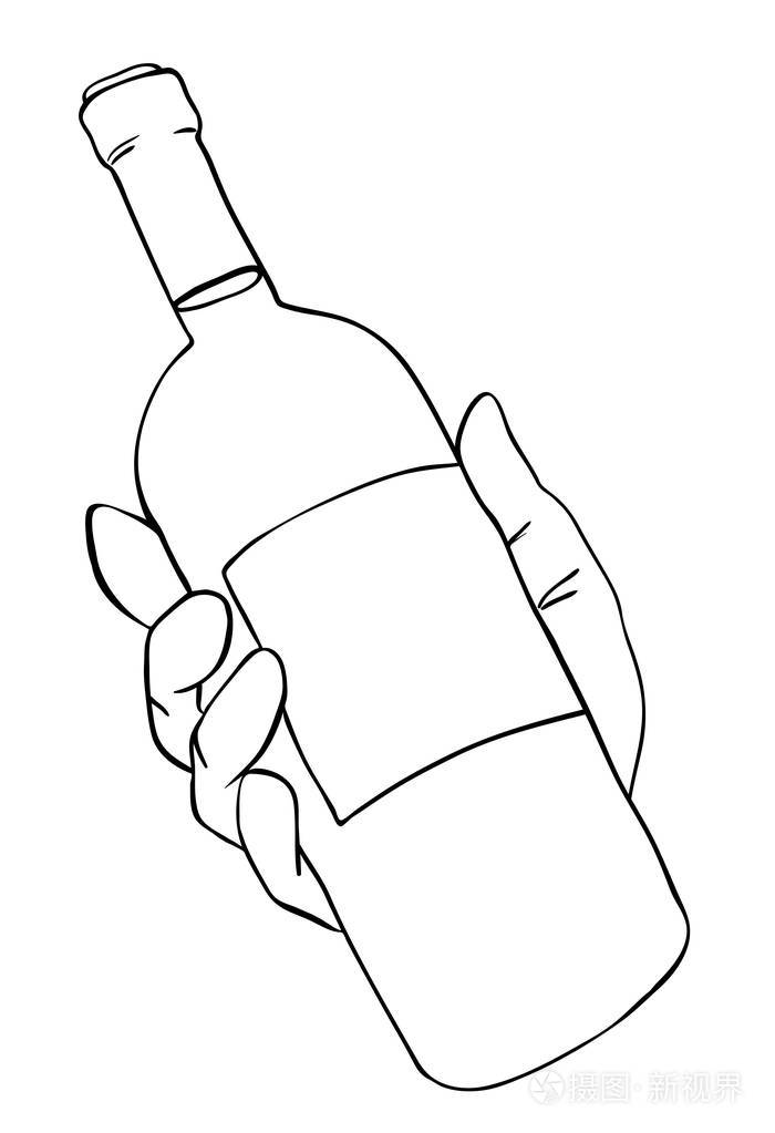 卡通形象的手拿着瓶酒