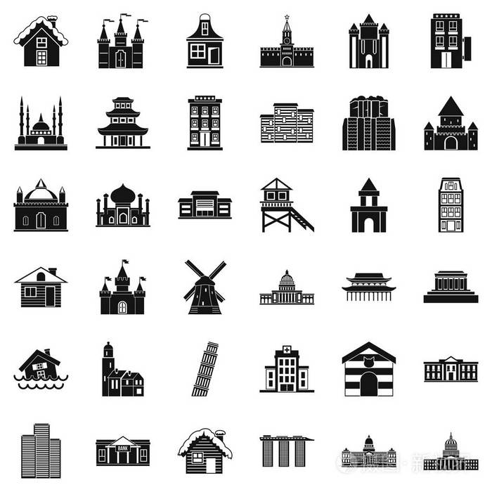 塔建筑图标集, 简单的风格插画-正版商用图片0yxz83-摄图新视界