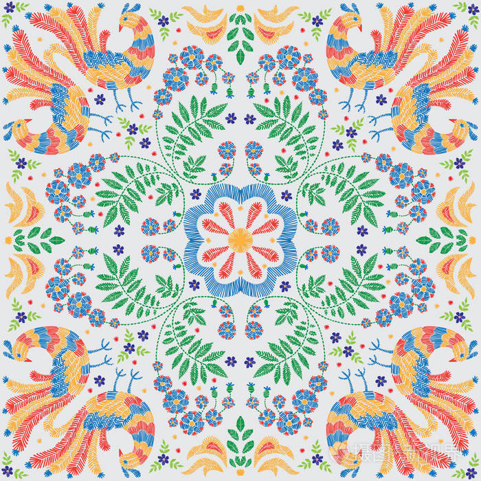 插画 刺绣花纹,为纺织, 枕头或头巾的装饰家居装饰品.