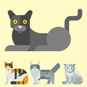 猫矢量绘制的插图可爱有趣的装饰小猫，动物字符猫国内小猫时尚宠物