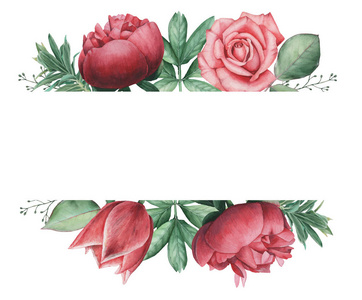矢量插图的花朵和叶子，白色的背景下，一个孤立的水彩迷人组合完美的婚礼 框架 报价 模式 贺卡 徽标 请帖 刻字等