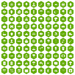 100 雷暴图标六角绿色