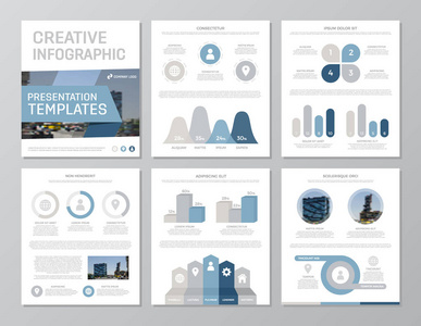 组为多用途 a4 演示文稿模板幻灯片与图形和图表的蓝色和灰色元素。单张 企业报告 市场营销 广告 年度报告 书籍封面设