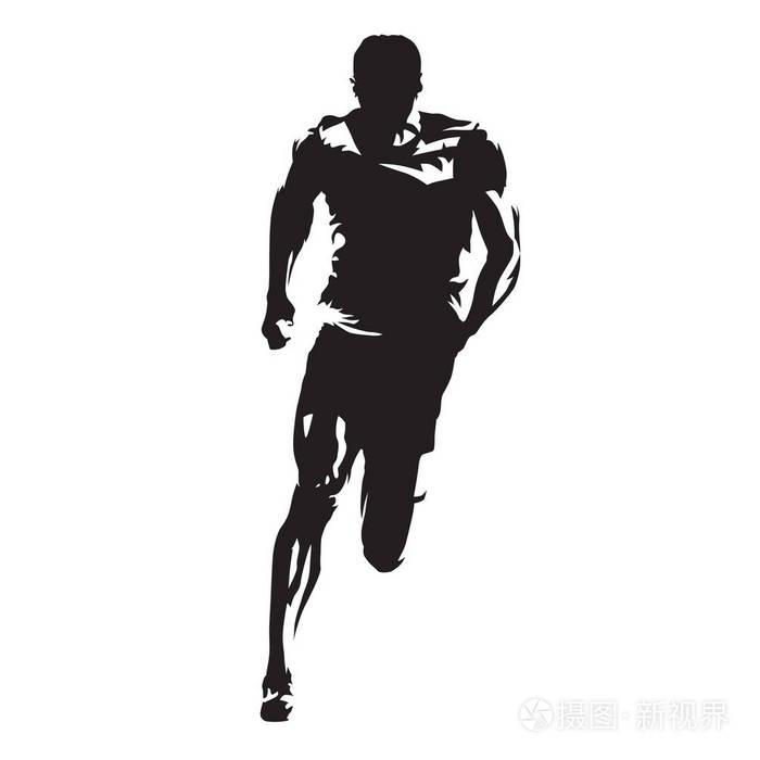 赛跑者矢量剪影,短跑运动员前面观