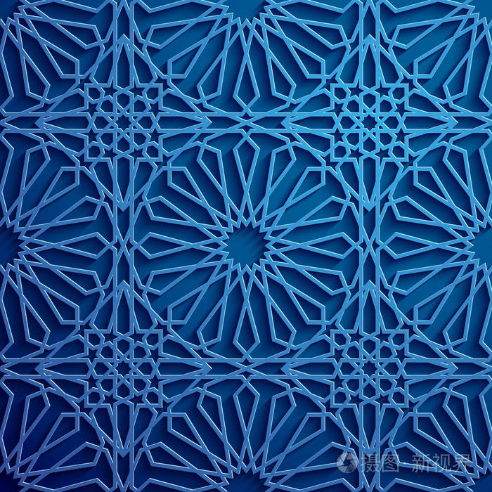 几何圆形观赏阿拉伯文符号向量.蓝色背景