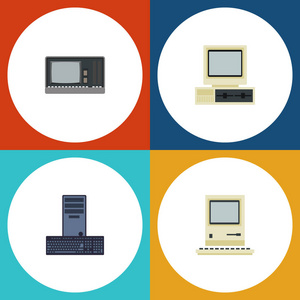 老的硬件设备，计算机，计算平面图标计算机集和其他矢量对象。此外包括复古，计算，复古元素