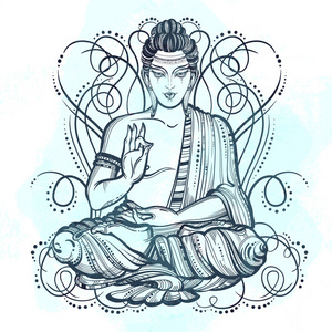 报名方式坐佛孤立矢量图.高运行特点图形的手绘艺术.水彩背景.