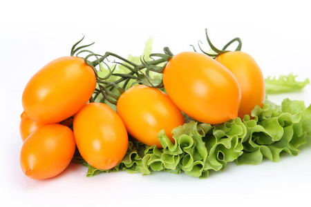 白色背景下的番茄和生菜