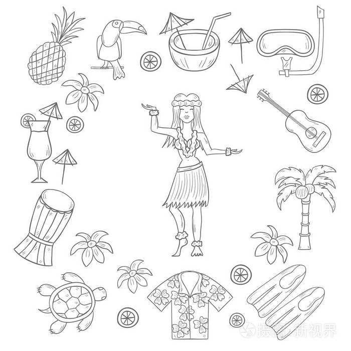 矢量手绘夏威夷图标插画-正版商用图片0yz4or-摄图新视界