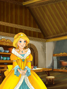 公主或旧的传统厨房的女巫