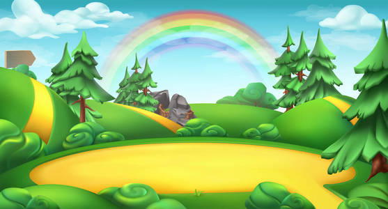 林中的空地.自然景观三维矢量背景插画