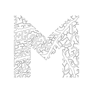 自然字母表生态装饰字体大写字母 M 充满叶静脉模式是黑的