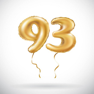 矢量金色数 93 九十三金属气球。党的装饰金色气球。节日快乐，生日，嘉年华，庆祝新的一年的周年纪念标志