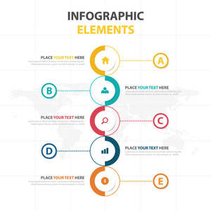 业务信息图表时间线流程模板，五颜六色的旗帜