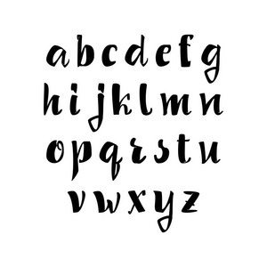 矢量字母表。书法字体。独特的自定义字符。外观设计标志 徽章 明信片 海报 手刻字打印。现代刷手写字体