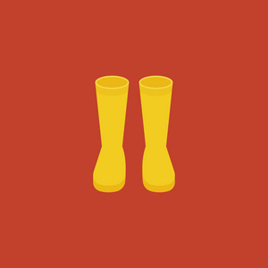 黄色橡胶靴子，雨季或工人平面设计图标矢量