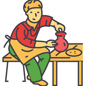 陶器的爱好,波特,陶艺家, 粘土制作,陶瓷工作概念.线矢量图标.