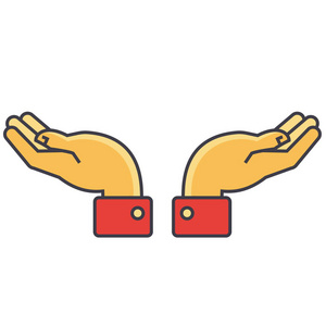 双手支持概念.线矢量图标.可编辑的中风.