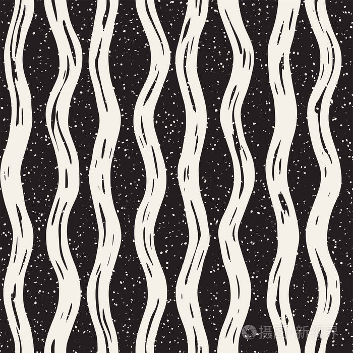 用涂鸦线条的无缝花纹手绘又脏又臭的波浪条纹背景时尚无休止的写意