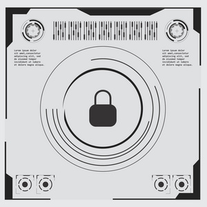 安全屏幕。未来的用户界面。 抽象虚拟图形触摸用户界面。 哈德。 高科技基础。 蓝色和白色元素。 uiHud信息技术界面屏幕监控雷
