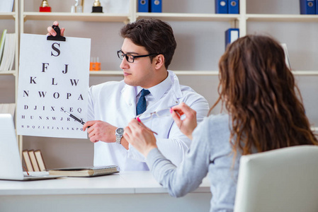 医生配镜师信图表进行视力测试与检查