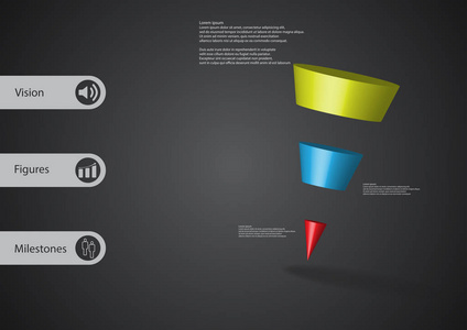 3d 图图表模板与倾斜的三角形水平划分为三个颜色片