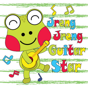 压岁钱插画可爱的青蛙矢量卡通插画弹吉他适合小孩 t 恤图形设计照片