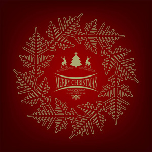 圣诞树和鹿与雪花圣诞红设计