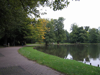 城市公园里的一个大池塘