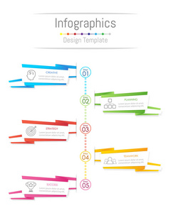 您的业务数据与 5 选项 零件 步骤 时间线或过程，本文标题样式概念的信息图表设计元素。矢量图