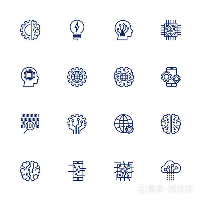 矢量图标集人工智能概念.为主题的各种符号 ai 使用平面设计