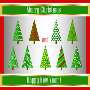 圣诞折纸装饰树。向量illustra