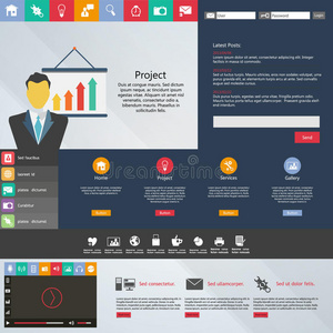 平面网页设计元素，按钮，图标。网站模板。